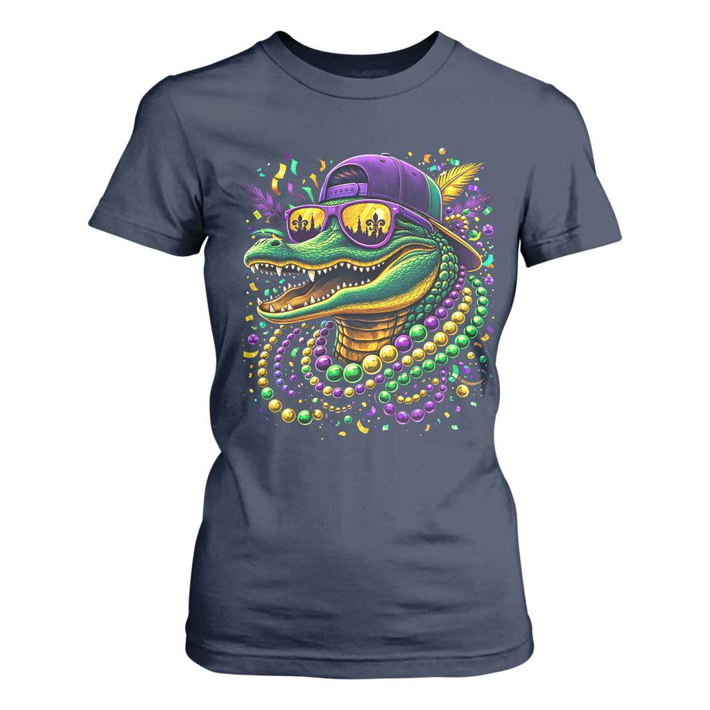 Mardigator Mardi Gras Alligator Carnival Beads T Shirt For Women TS11 Navy Print Your Wear