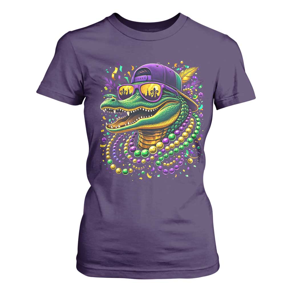Mardigator Mardi Gras Alligator Carnival Beads T Shirt For Women TS11 Purple Print Your Wear