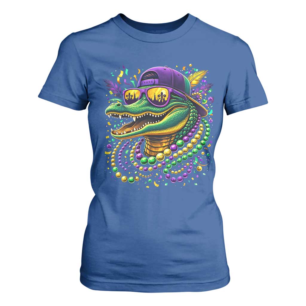 Mardigator Mardi Gras Alligator Carnival Beads T Shirt For Women TS11 Royal Blue Print Your Wear