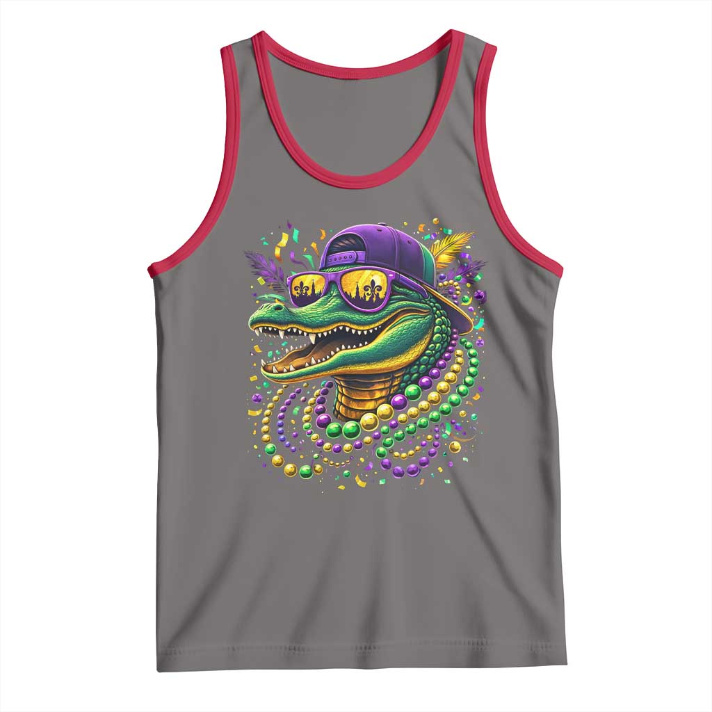 Mardigator Mardi Gras Alligator Carnival Beads Tank Top TS11 Deep Heather Red Print Your Wear
