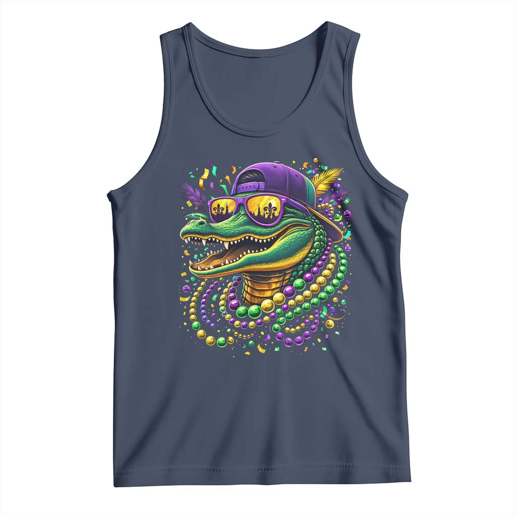 Mardigator Mardi Gras Alligator Carnival Beads Tank Top TS11 Navy Print Your Wear