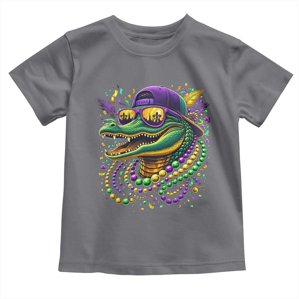 Mardigator Mardi Gras Alligator Carnival Beads Toddler T Shirt TS11 Charcoal Print Your Wear