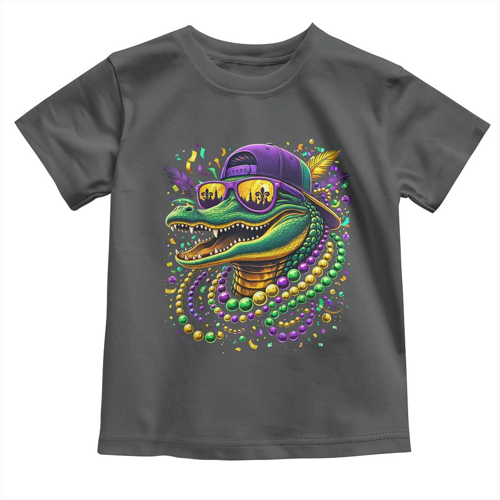 Mardigator Mardi Gras Alligator Carnival Beads Toddler T Shirt TS11 Dark Heather Print Your Wear