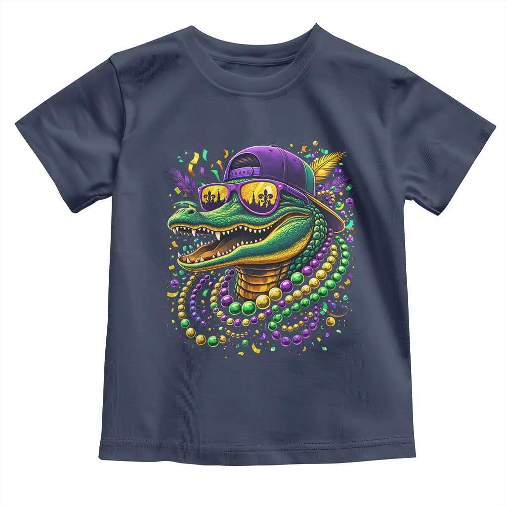 Mardigator Mardi Gras Alligator Carnival Beads Toddler T Shirt TS11 Navy Print Your Wear