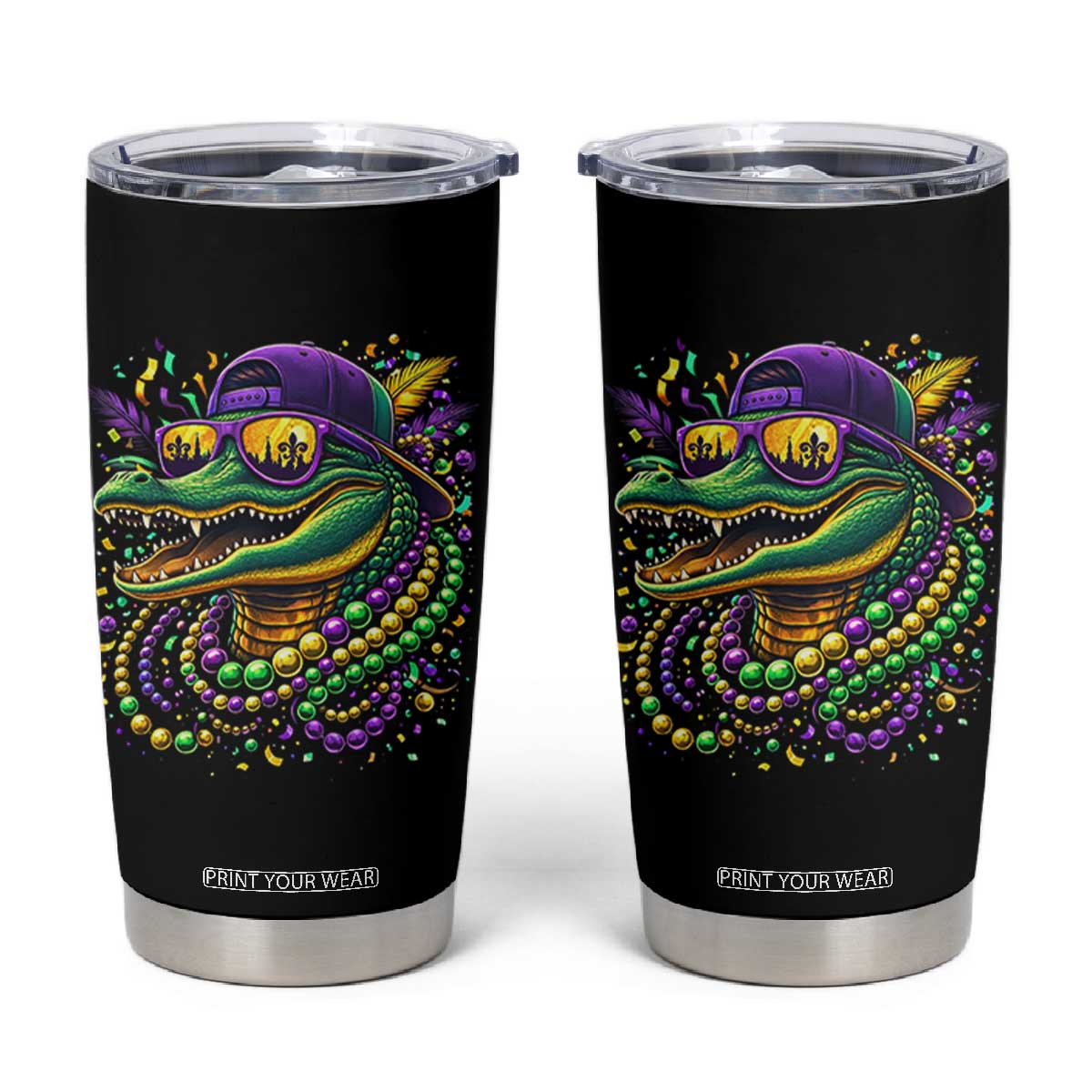 Mardigator Mardi Gras Alligator Carnival Beads Tumbler Cup TS11 Black Print Your Wear