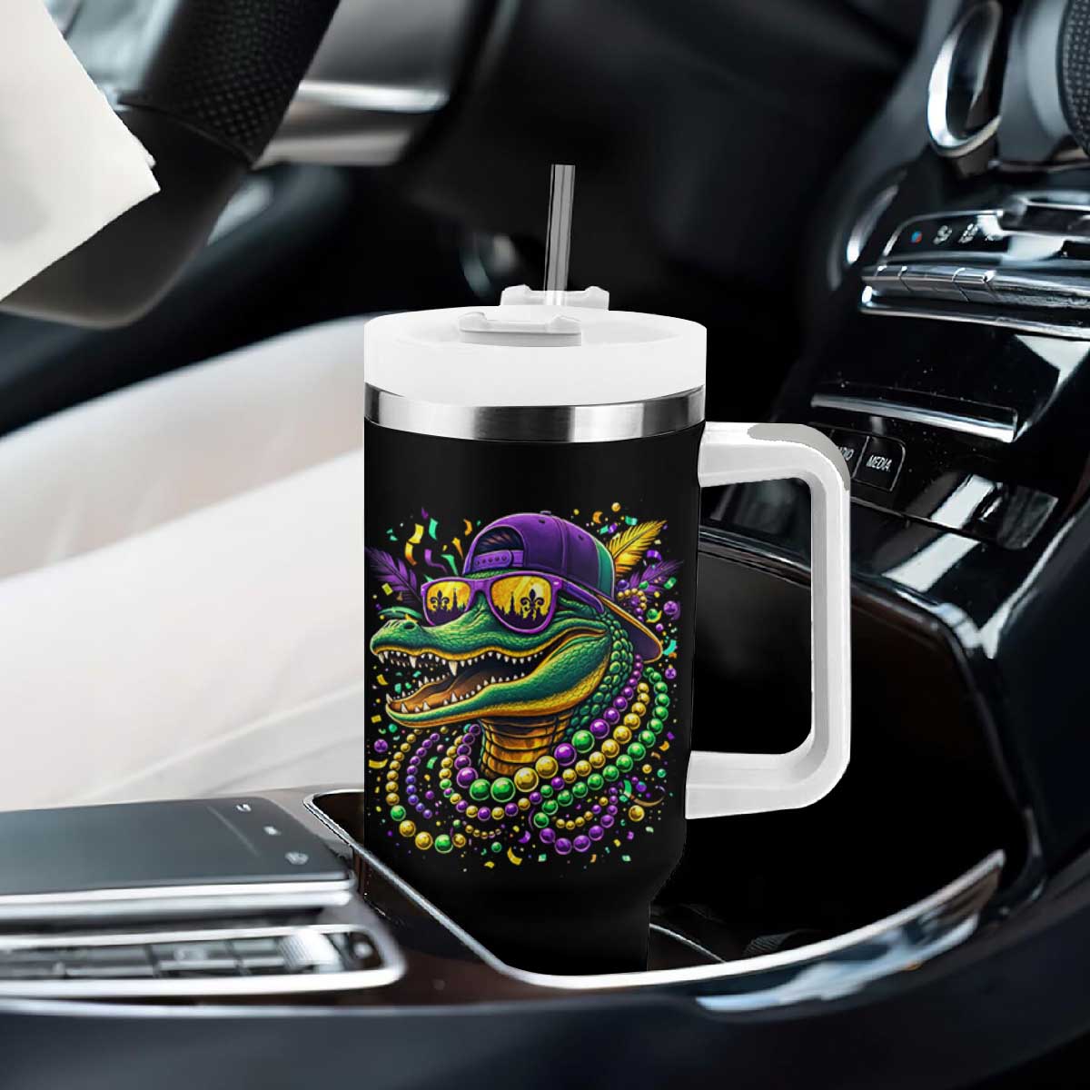 Mardigator Mardi Gras Alligator Carnival Beads Tumbler With Handle TS11 Print Your Wear