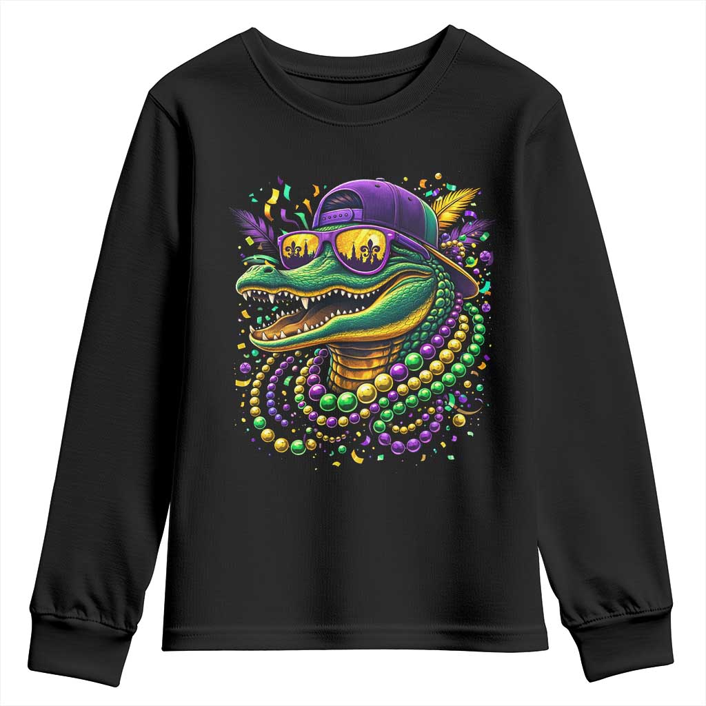 Mardigator Mardi Gras Alligator Carnival Beads Youth Sweatshirt TS11 Black Print Your Wear