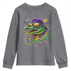 Mardigator Mardi Gras Alligator Carnival Beads Youth Sweatshirt TS11 Charcoal Print Your Wear