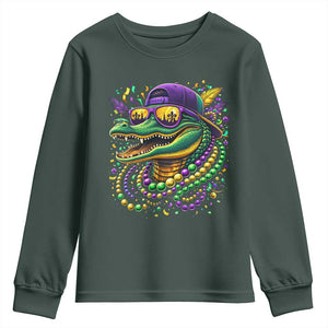 Mardigator Mardi Gras Alligator Carnival Beads Youth Sweatshirt TS11 Dark Forest Green Print Your Wear