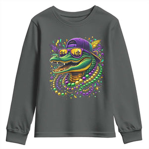 Mardigator Mardi Gras Alligator Carnival Beads Youth Sweatshirt TS11 Dark Heather Print Your Wear