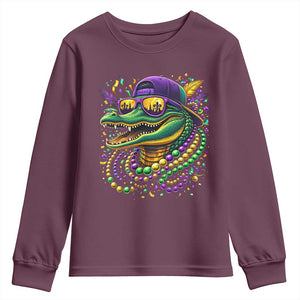 Mardigator Mardi Gras Alligator Carnival Beads Youth Sweatshirt TS11 Maroon Print Your Wear