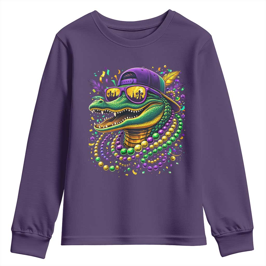 Mardigator Mardi Gras Alligator Carnival Beads Youth Sweatshirt TS11 Purple Print Your Wear