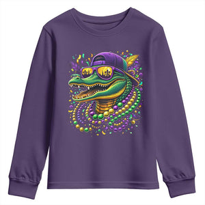 Mardigator Mardi Gras Alligator Carnival Beads Youth Sweatshirt TS11 Purple Print Your Wear