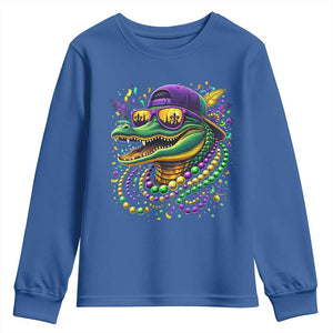 Mardigator Mardi Gras Alligator Carnival Beads Youth Sweatshirt TS11 Royal Blue Print Your Wear