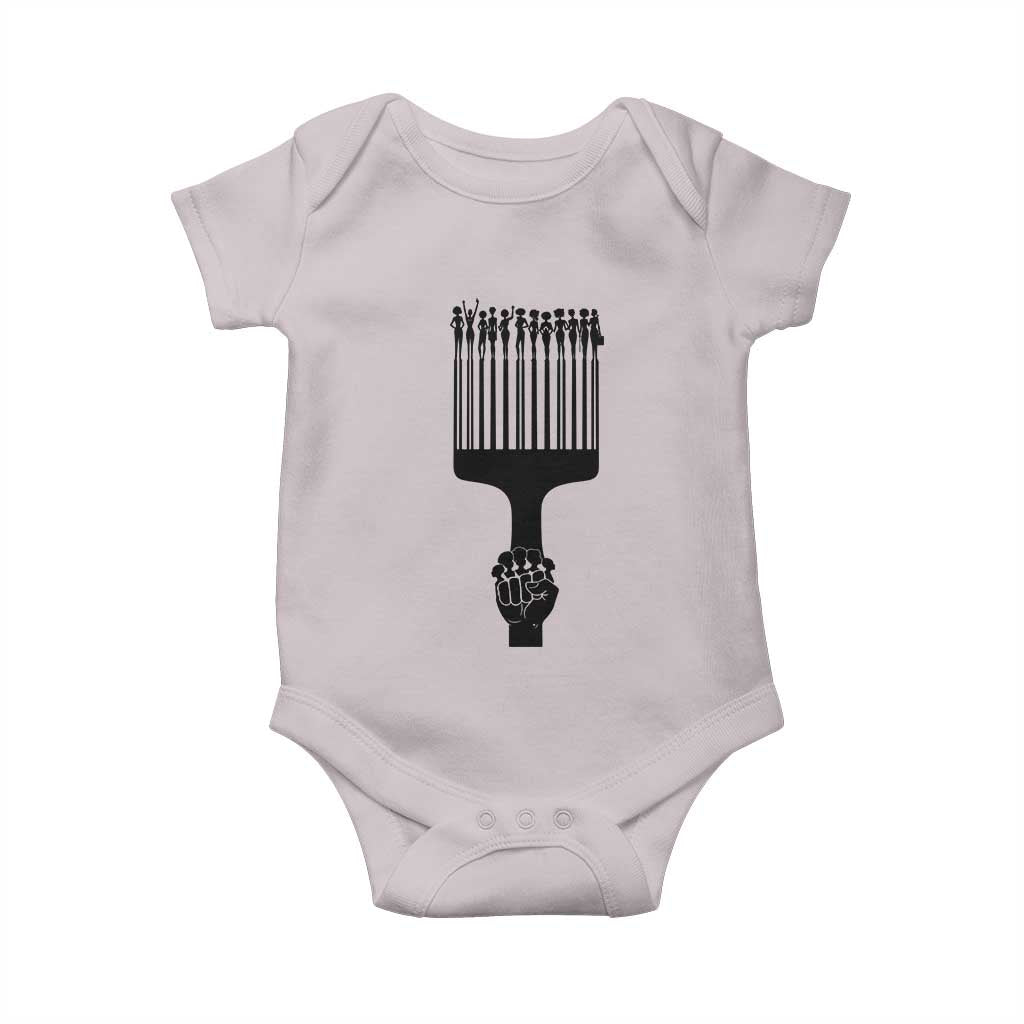 Afro Pick Comb Strong Black Power Fist Baby Onesie TS11 Ice Gray Print Your Wear