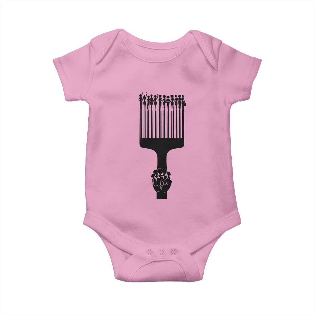 Afro Pick Comb Strong Black Power Fist Baby Onesie TS11 Light Pink Print Your Wear