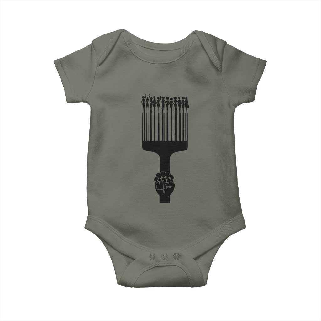 Afro Pick Comb Strong Black Power Fist Baby Onesie TS11 Military Green Print Your Wear
