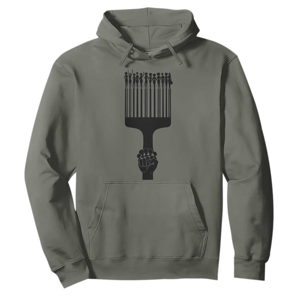 Afro Pick Comb Strong Black Power Fist Hoodie TS11 Military Green Print Your Wear