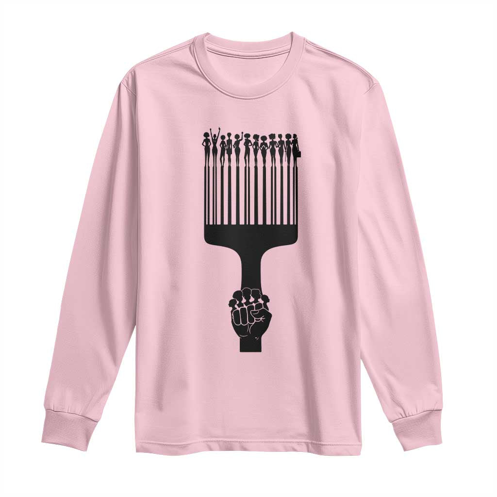 Afro Pick Comb Strong Black Power Fist Long Sleeve Shirt TS11 Light Pink Print Your Wear