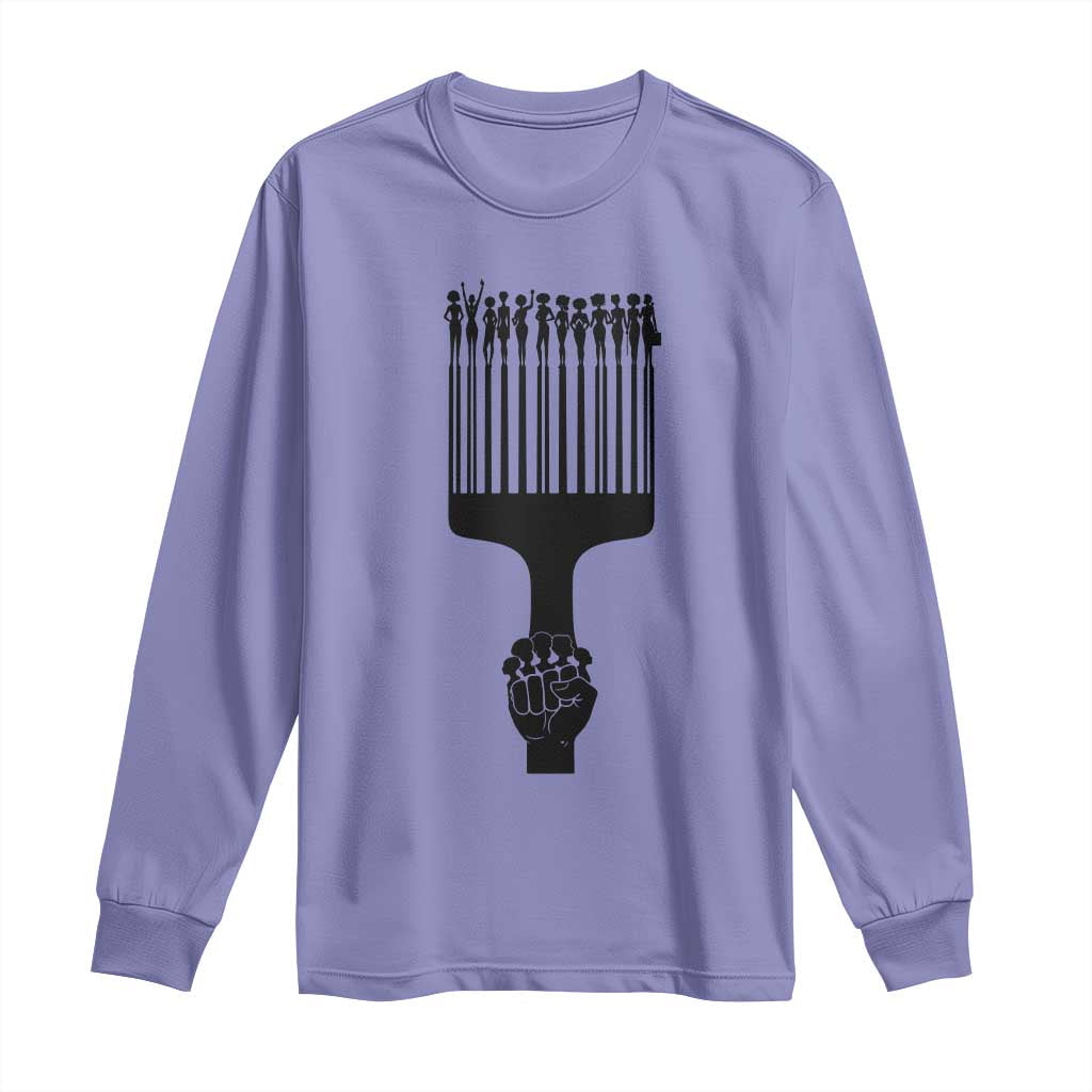Afro Pick Comb Strong Black Power Fist Long Sleeve Shirt TS11 Violet Print Your Wear