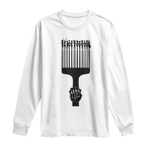 Afro Pick Comb Strong Black Power Fist Long Sleeve Shirt TS11 White Print Your Wear