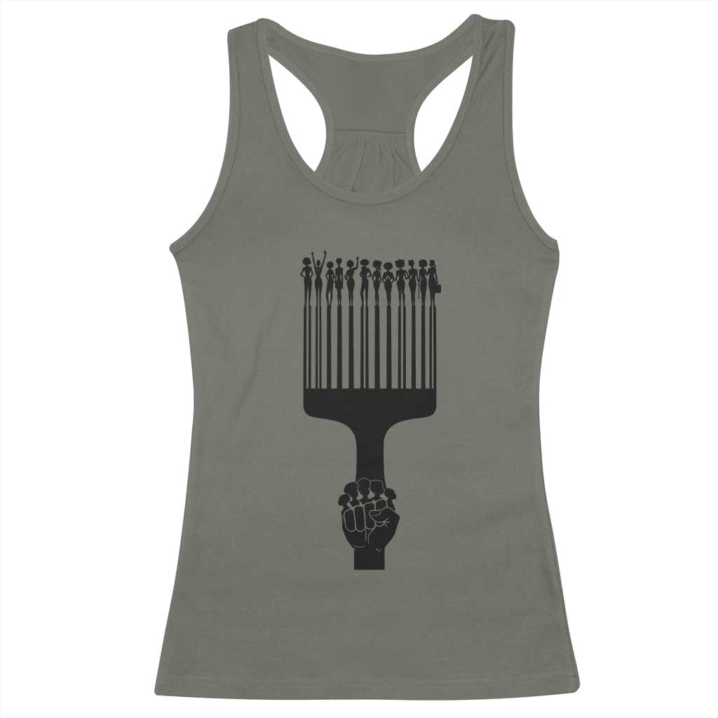 Afro Pick Comb Strong Black Power Fist Racerback Tank Top TS11 Military Green Print Your Wear
