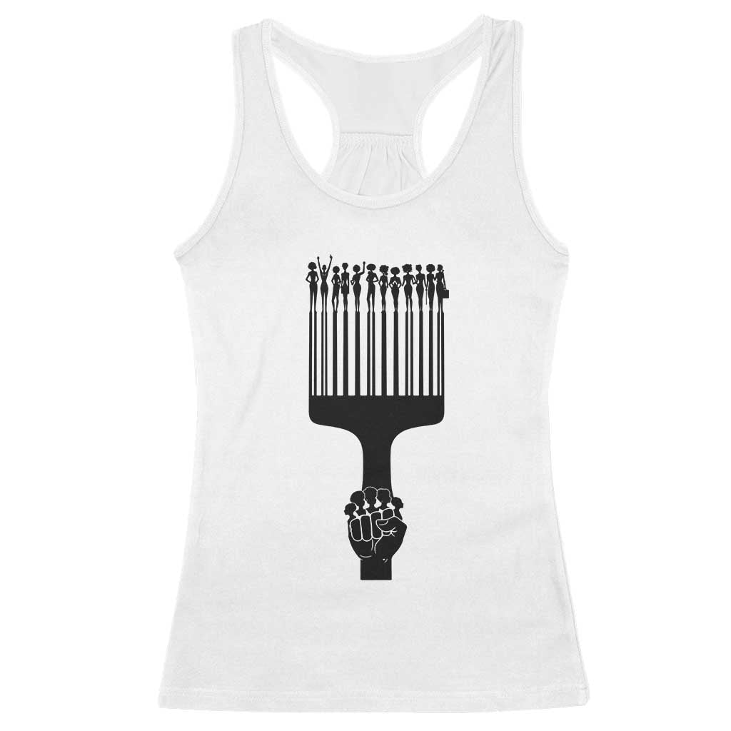 Afro Pick Comb Strong Black Power Fist Racerback Tank Top TS11 White Print Your Wear