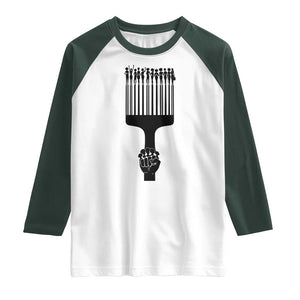 Afro Pick Comb Strong Black Power Fist Raglan Shirt TS11 White Dark Forest Green Print Your Wear