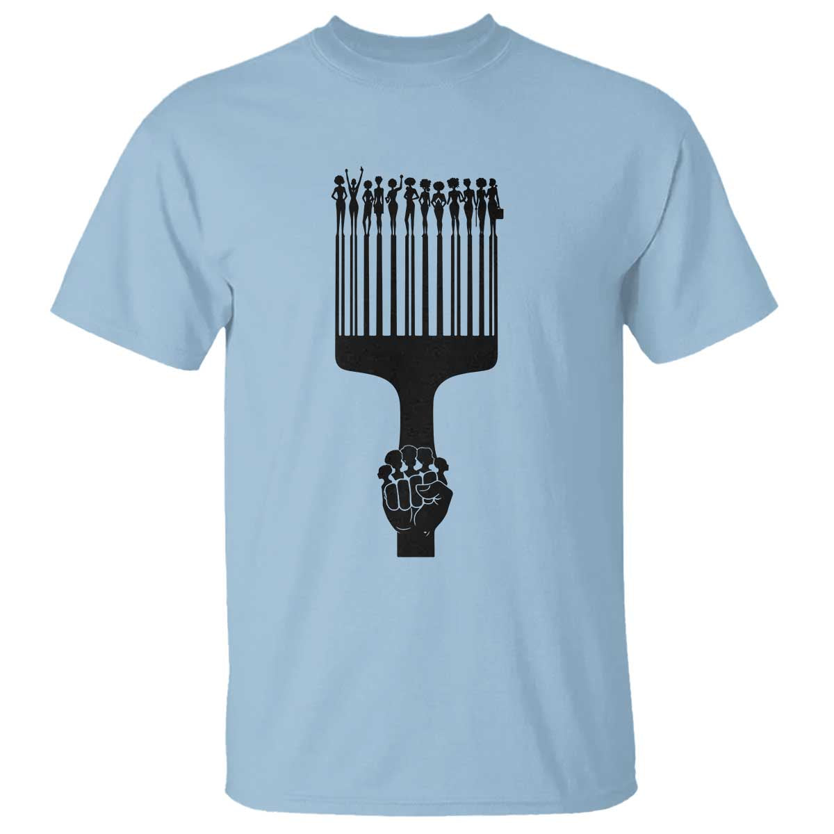 Afro Pick Comb Strong Black Power Fist T Shirt TS11 Light Blue Print Your Wear