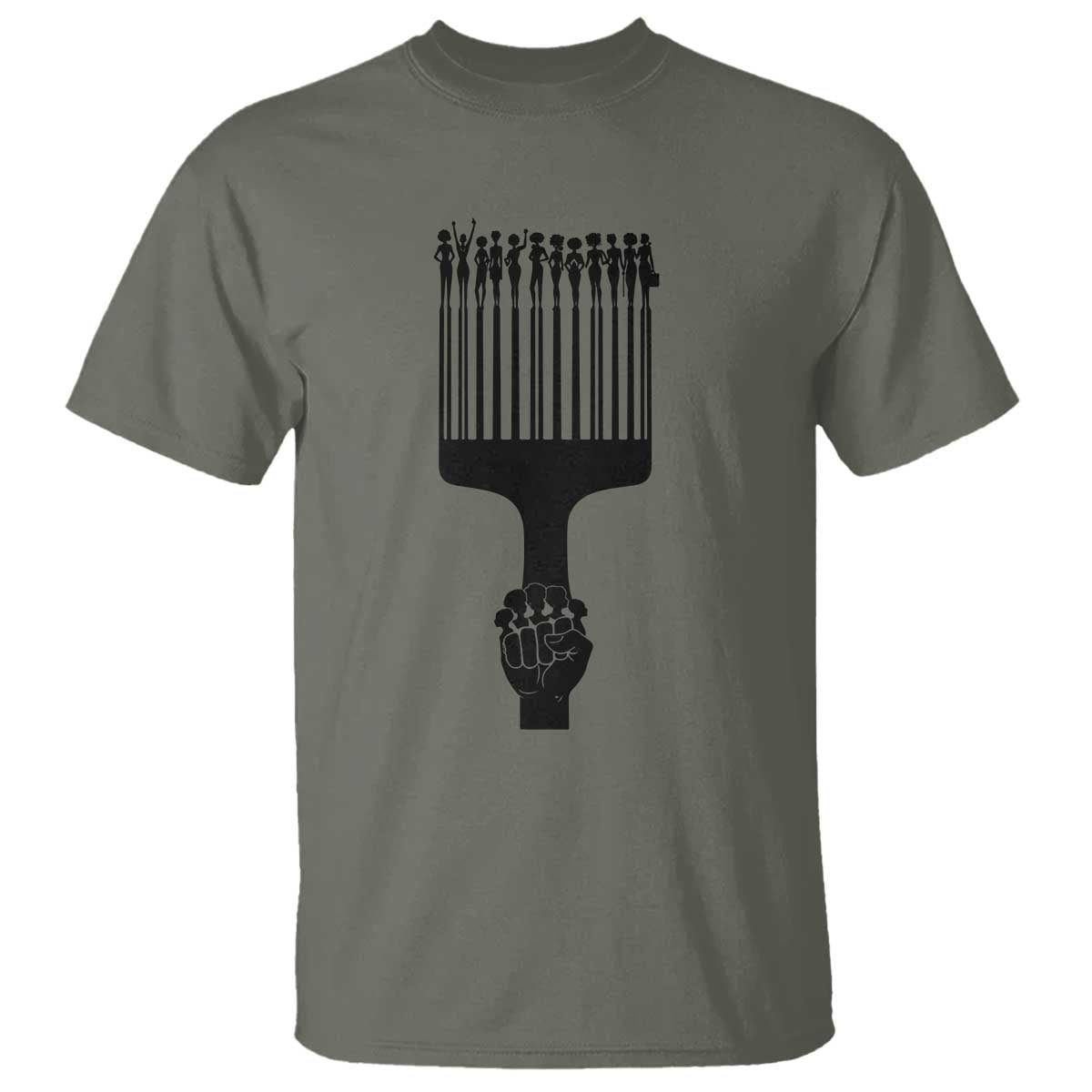 Afro Pick Comb Strong Black Power Fist T Shirt TS11 Military Green Print Your Wear