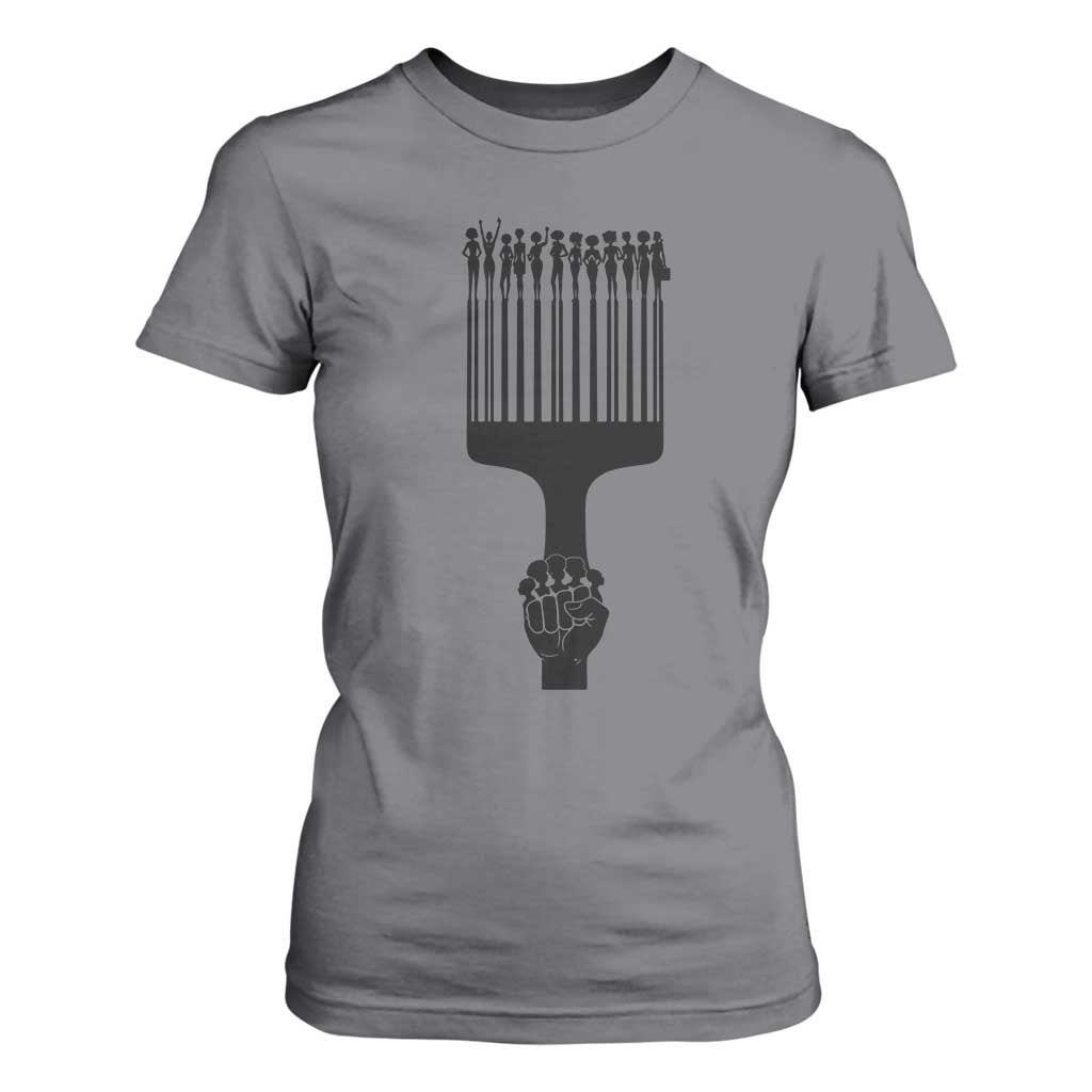 Afro Pick Comb Strong Black Power Fist T Shirt For Women TS11 Charcoal Print Your Wear