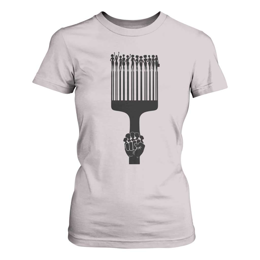 Afro Pick Comb Strong Black Power Fist T Shirt For Women TS11 Ice Gray Print Your Wear