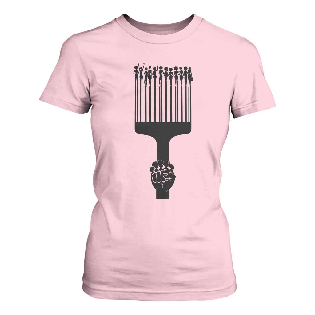 Afro Pick Comb Strong Black Power Fist T Shirt For Women TS11 Light Pink Print Your Wear