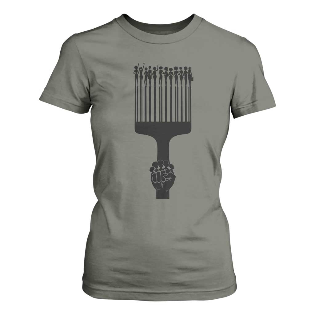 Afro Pick Comb Strong Black Power Fist T Shirt For Women TS11 Military Green Print Your Wear