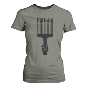Afro Pick Comb Strong Black Power Fist T Shirt For Women TS11 Military Green Print Your Wear