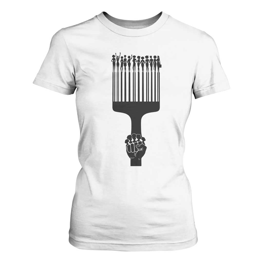 Afro Pick Comb Strong Black Power Fist T Shirt For Women TS11 White Print Your Wear