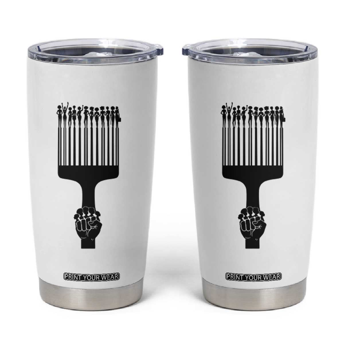 Afro Pick Comb Strong Black Power Fist Tumbler Cup TS11 White Print Your Wear