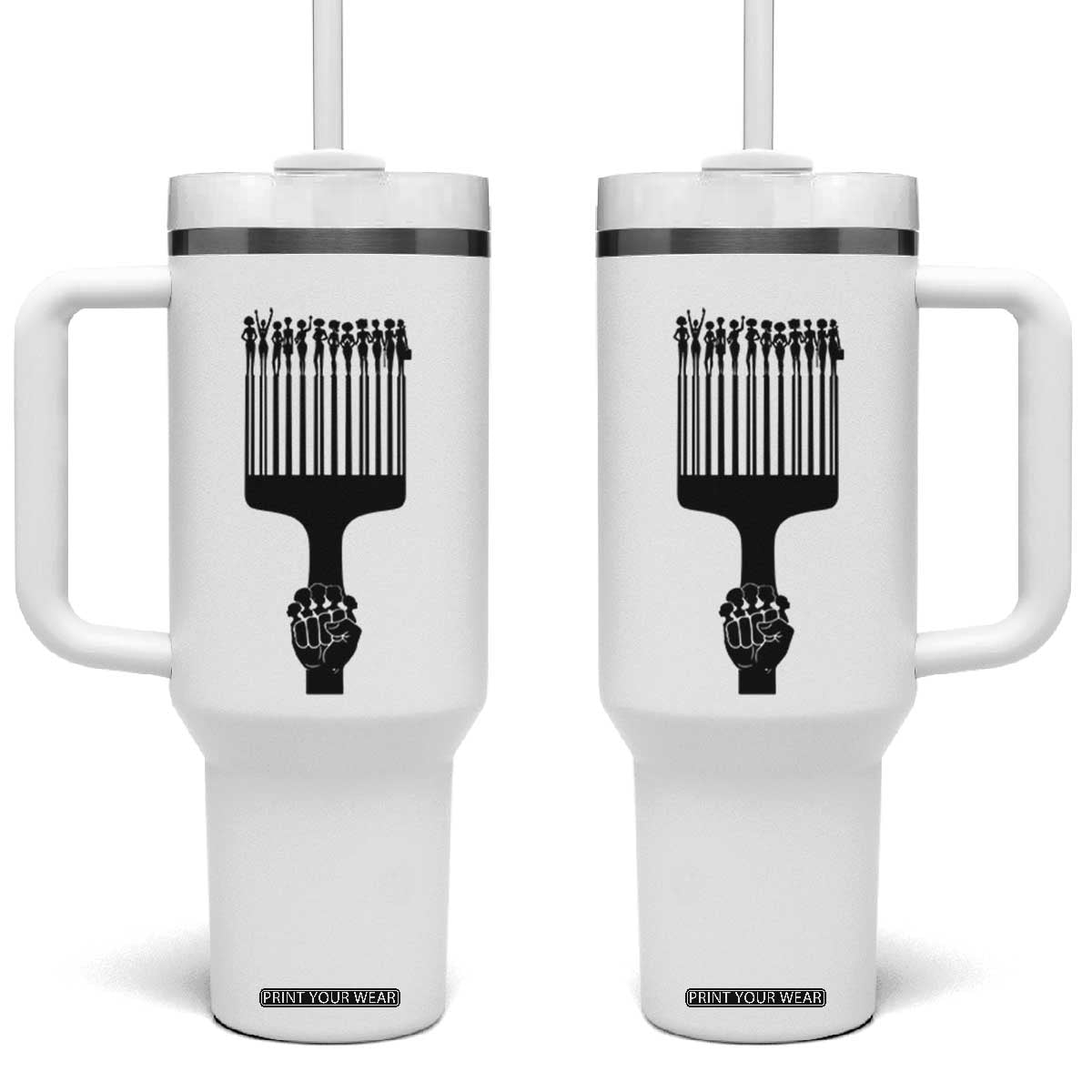 Afro Pick Comb Strong Black Power Fist Tumbler With Handle TS11 One Size: 40 oz White Print Your Wear