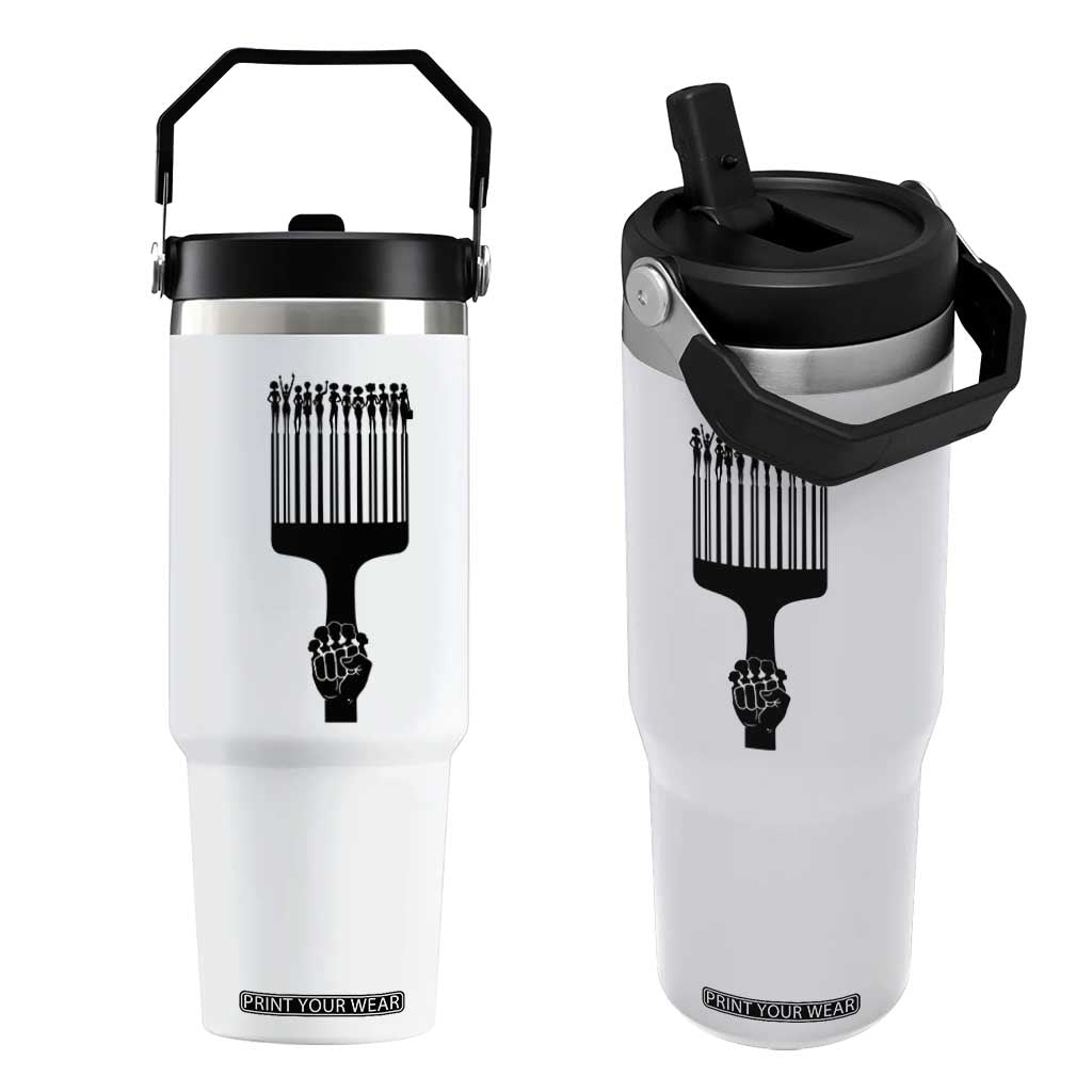 Afro Pick Comb Strong Black Power Fist Flip Straw Tumbler TS11 One Size: 30 oz White Print Your Wear