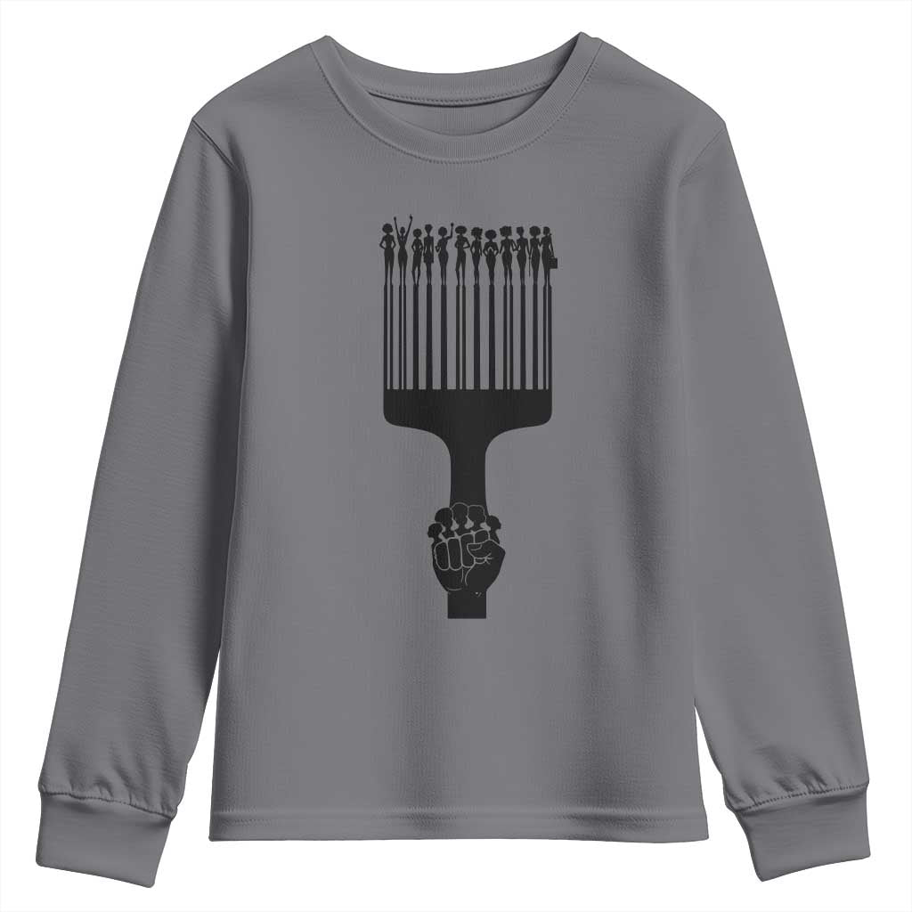 Afro Pick Comb Strong Black Power Fist Youth Sweatshirt TS11 Charcoal Print Your Wear