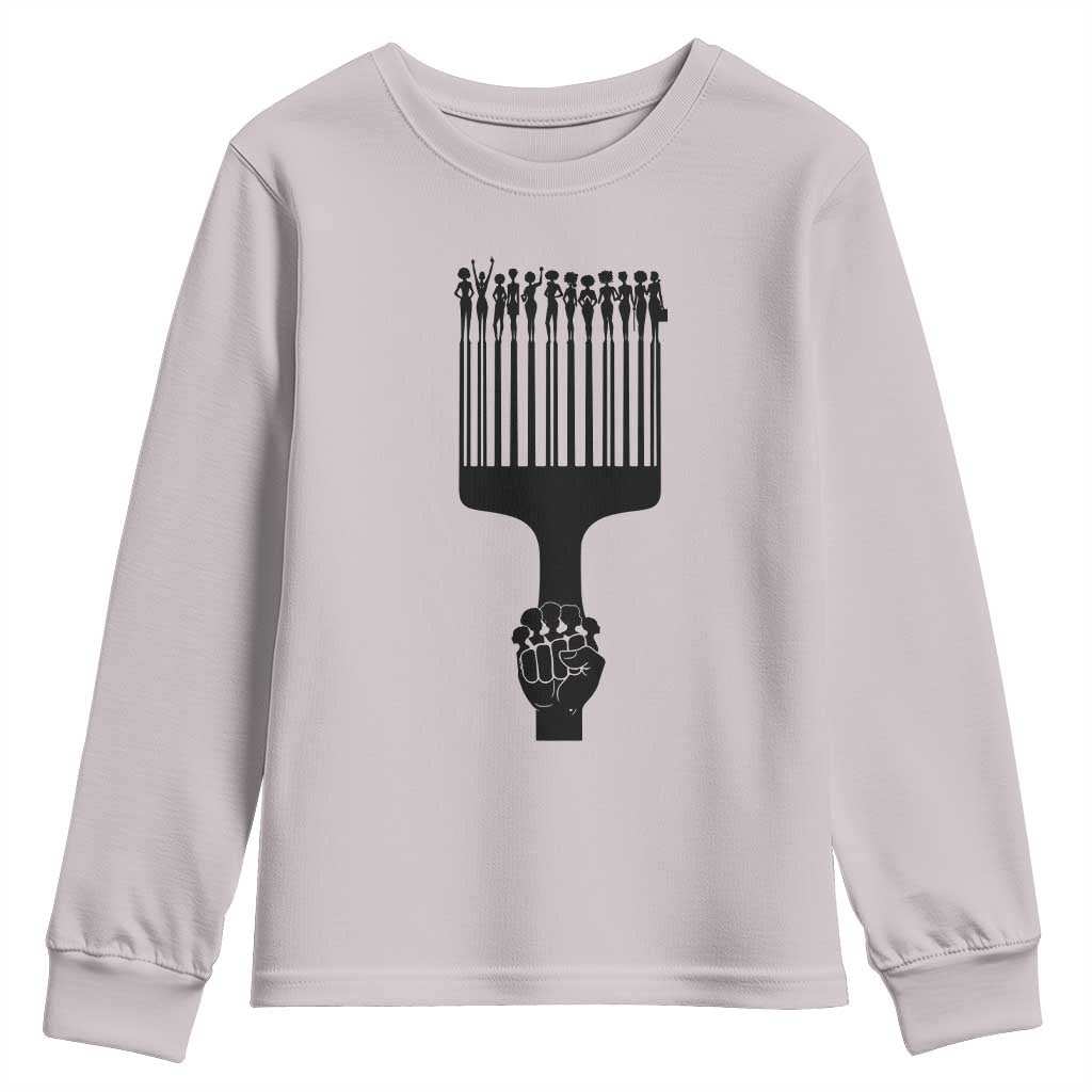 Afro Pick Comb Strong Black Power Fist Youth Sweatshirt TS11 Ice Gray Print Your Wear