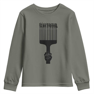 Afro Pick Comb Strong Black Power Fist Youth Sweatshirt TS11 Military Green Print Your Wear