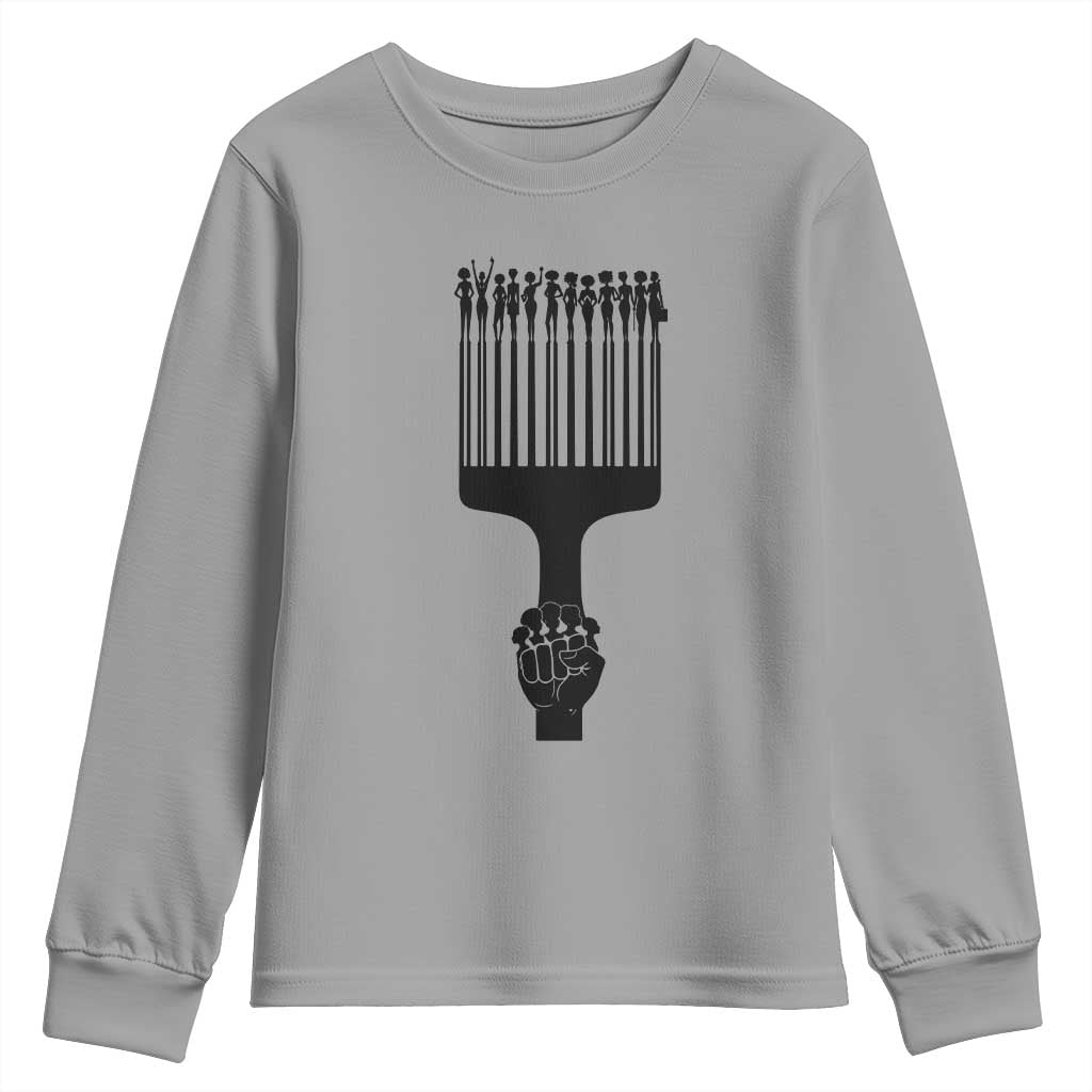 Afro Pick Comb Strong Black Power Fist Youth Sweatshirt TS11 Sport Gray Print Your Wear