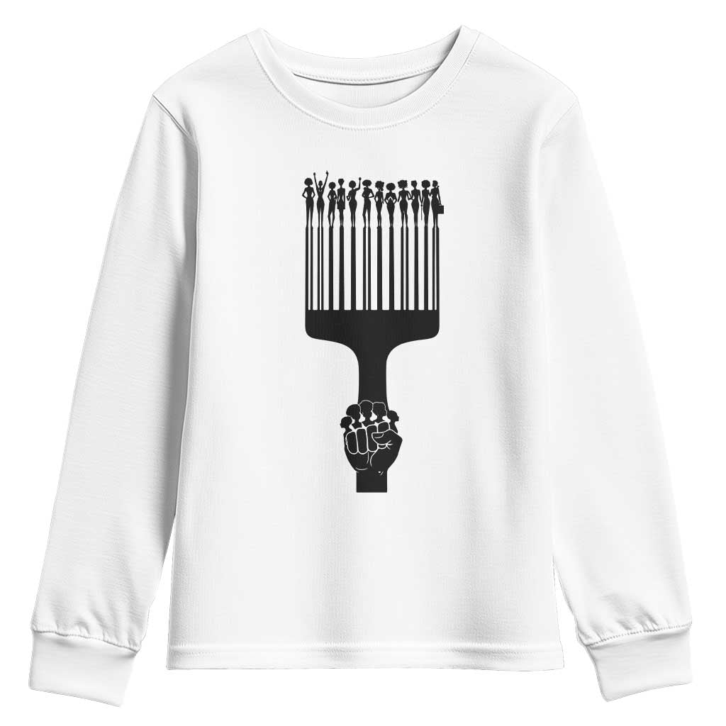 Afro Pick Comb Strong Black Power Fist Youth Sweatshirt TS11 White Print Your Wear