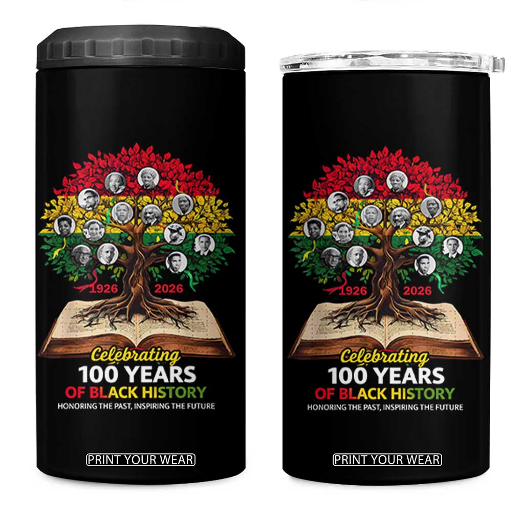 Celebrating 100 Years Of Black History Honoring The Past Inspiring The Future 4 in 1 Can Cooler Tumbler Black Leaders TS11 One Size: 16 oz Black Print Your Wear