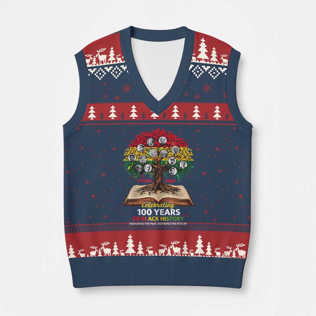 Celebrating 100 Years Of Black History Honoring The Past Inspiring The Future V-Neck Knit Sweater Vest Black Leaders TS11 Navy Red Print Your Wear