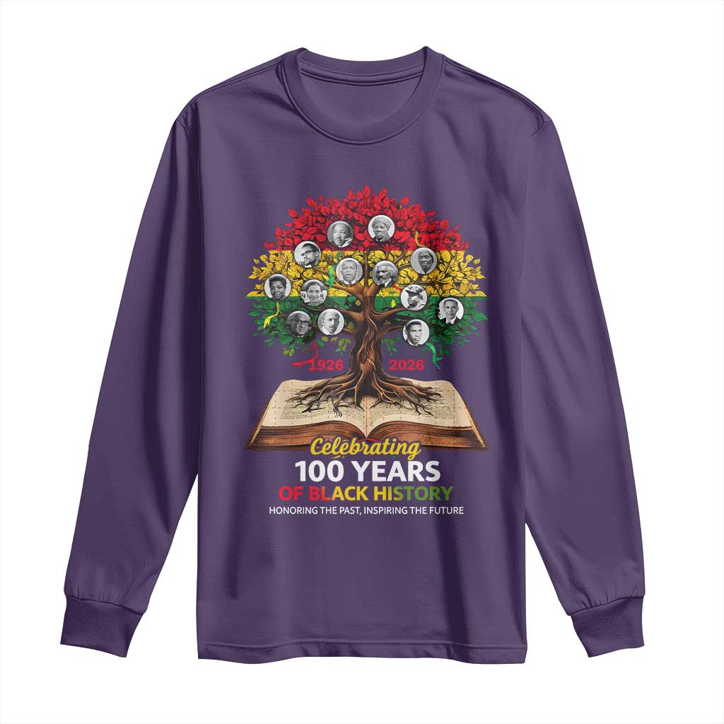 Celebrating 100 Years Of Black History Honoring The Past Inspiring The Future Long Sleeve Shirt Black Leaders TS11 Purple Print Your Wear
