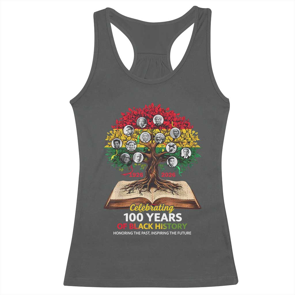 Celebrating 100 Years Of Black History Honoring The Past Inspiring The Future Racerback Tank Top Black Leaders TS11 Dark Heather Print Your Wear