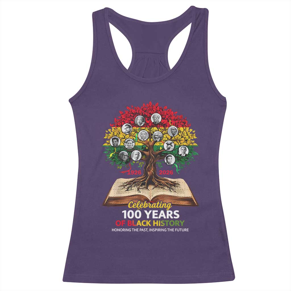 Celebrating 100 Years Of Black History Honoring The Past Inspiring The Future Racerback Tank Top Black Leaders TS11 Purple Print Your Wear