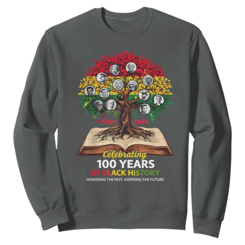 Celebrating 100 Years Of Black History Honoring The Past Inspiring The Future Sweatshirt Black Leaders TS11 Dark Heather Print Your Wear